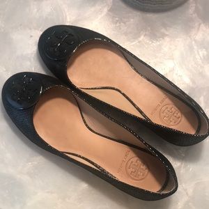 Tory Burch Reva Ballet Flat- Black/Pewter